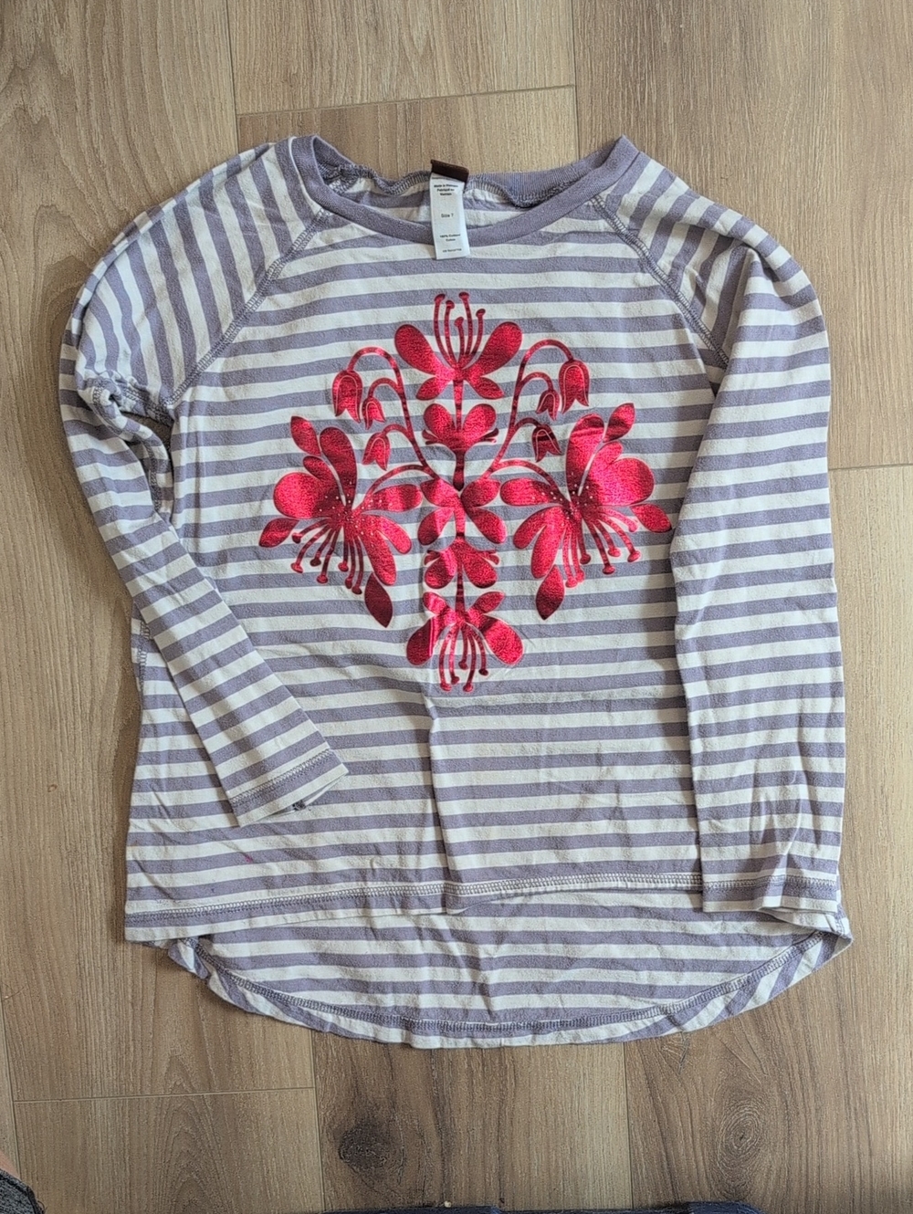 Tea Collection Lavender and White Stripe Long-Sleeve Tunic Tee  Pink Floral Foil